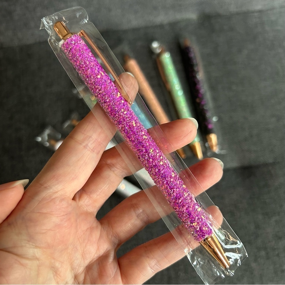 SPARKLY PINK Fancy Sequin Glitter Ballpoint Pen, Rose Gold Metal, Black Ink